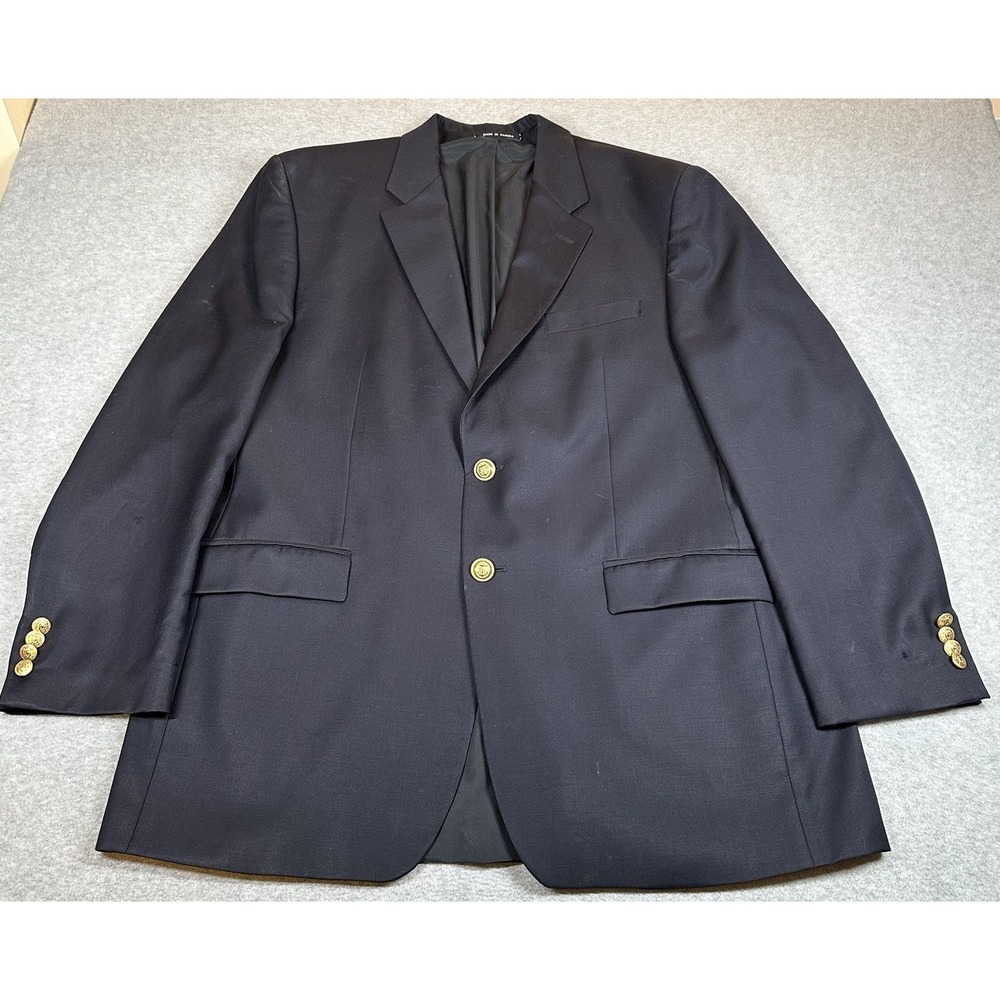 VTG Lauren Ralph Lauren Sport Coat Jacket Mens 46L Navy Gold Button Wool NOTE‎